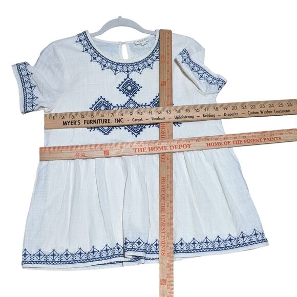 Roolee cream blue embroidered short sleeve peplum cotton top women's size Small - Picture 3 of 7